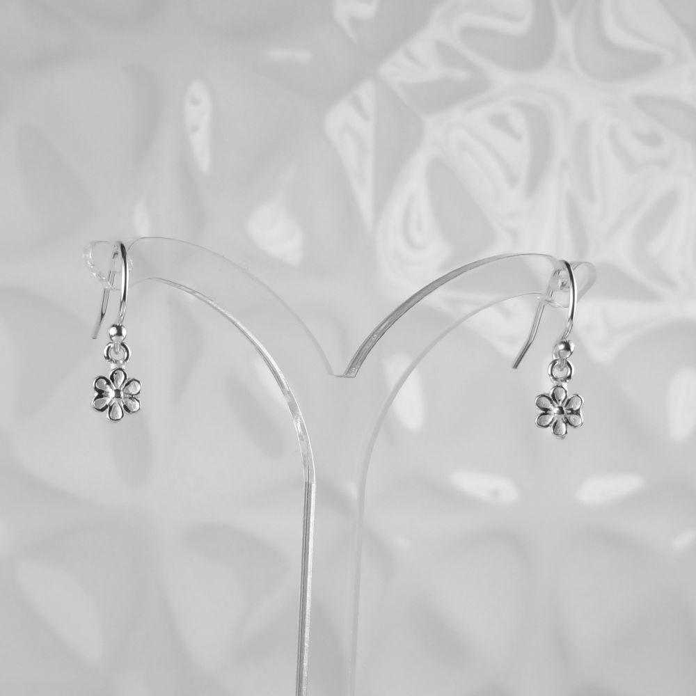Sterling silver dainty/small 5mm double sided daisy earrings on french ear wires, in a gift box