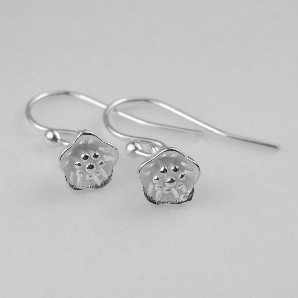 Sterling silver 6mm hanging flower on french ear wires, in a gift box
