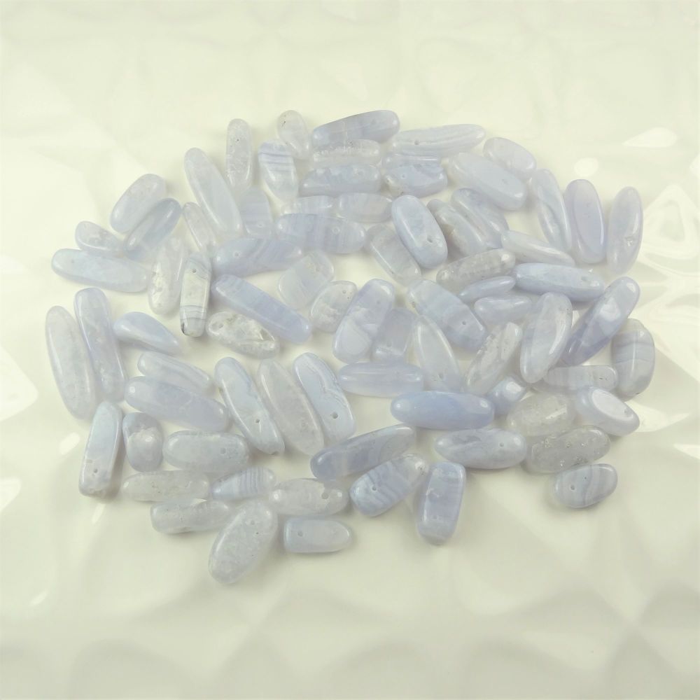 Blue Lace Agate semi-precious stone long chips and sterling silver earrings, in a gift box