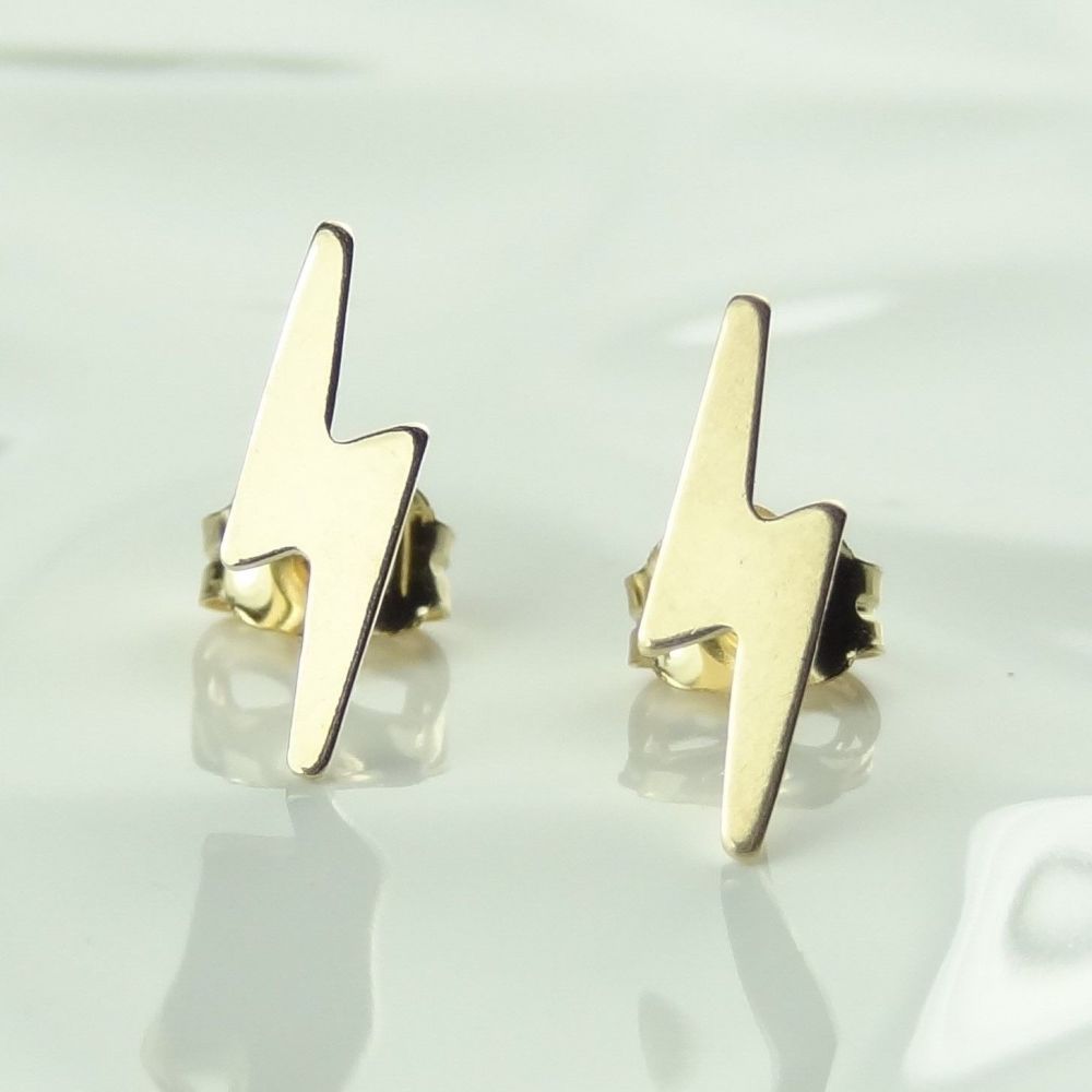 11mm, 14k gold filled lightning bolt stud earrings, in a gift box