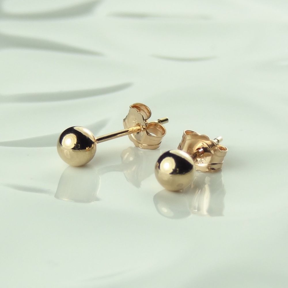 4mm, 14k rose gold filled stud earrings, in a gift box