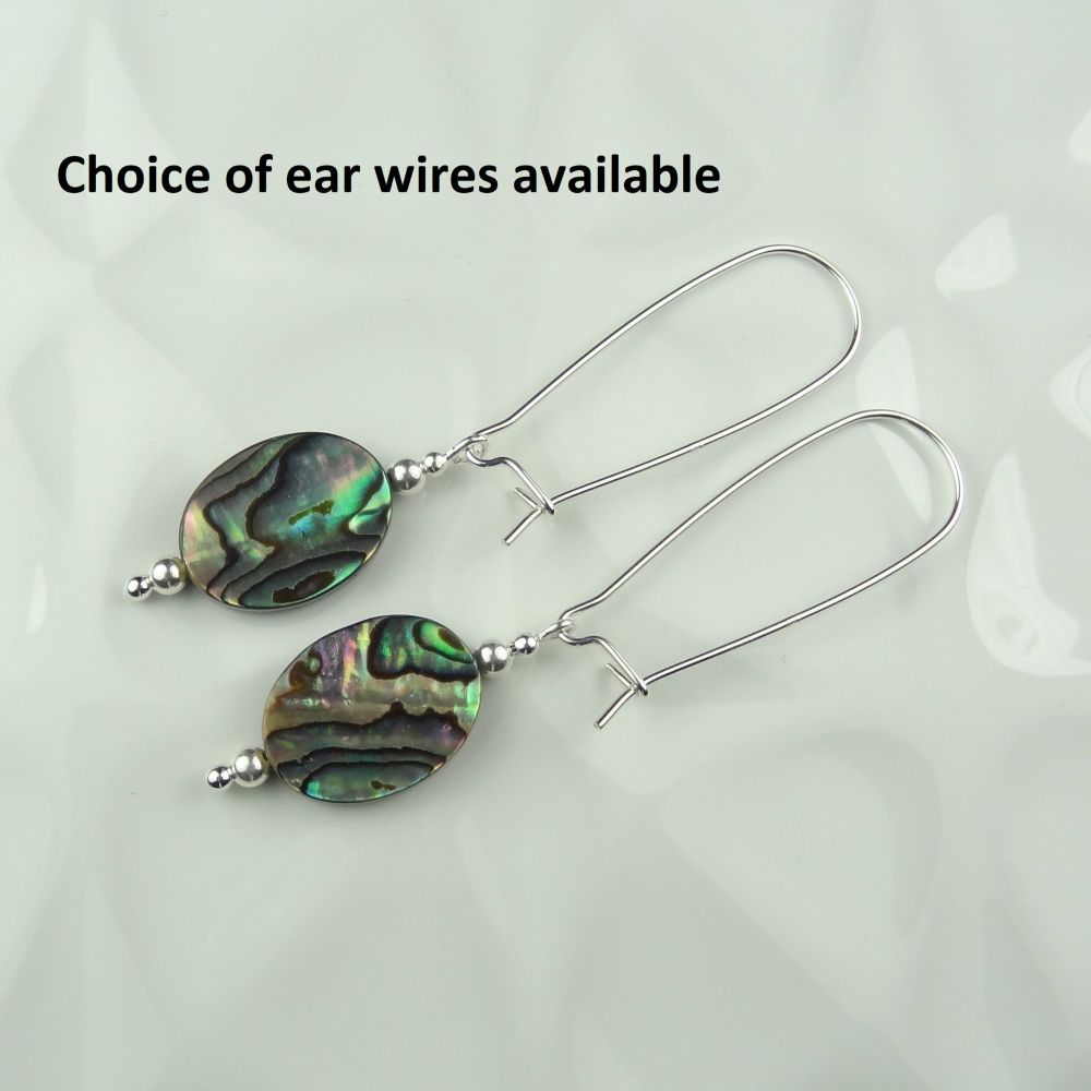 12x16mm (+/-) oval Abalone shell & sterling silver drop earrings, in a gift box (#1)