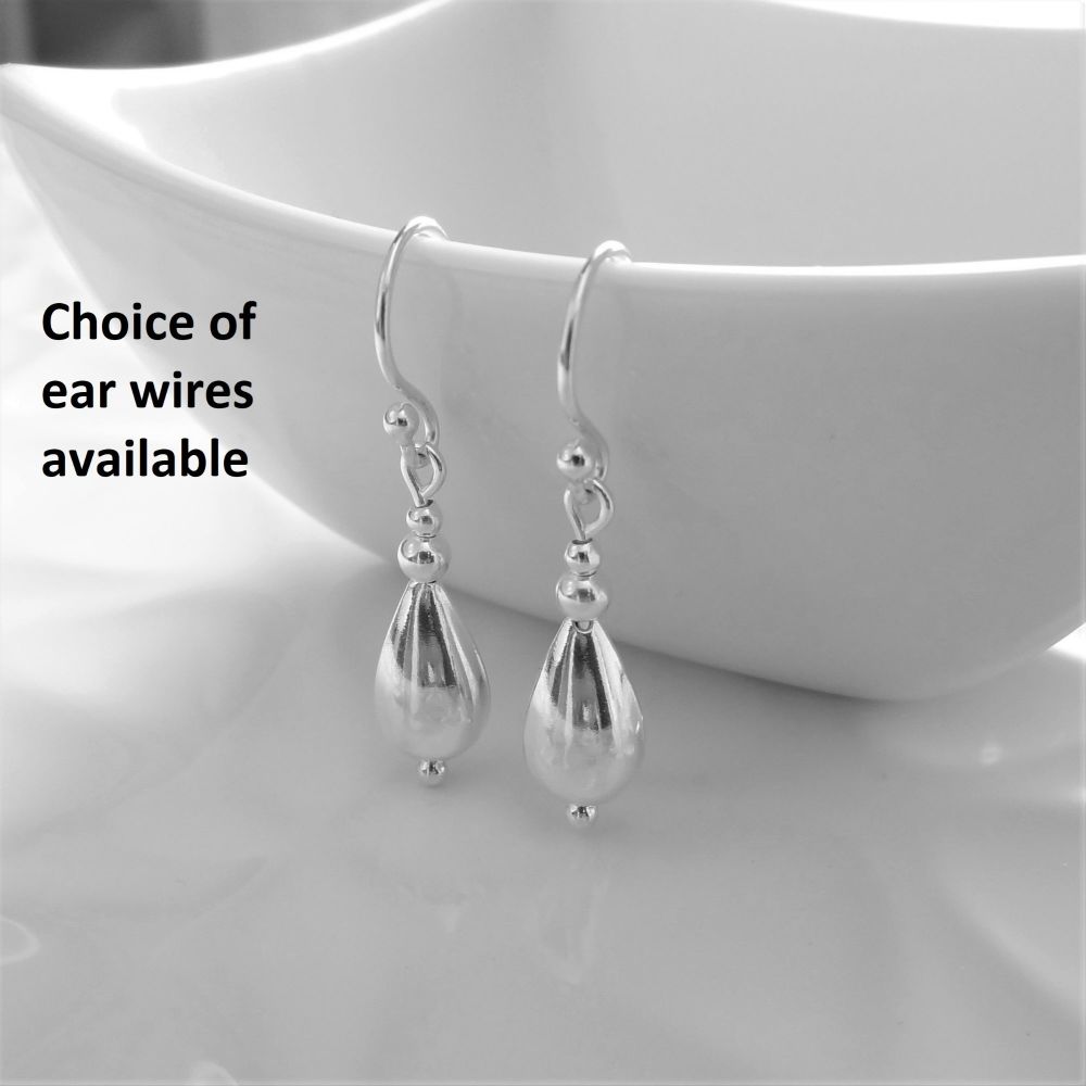 12x6.7mm teardrop pip sterling silver drop earrings, in a gift box - choice of ear wires available