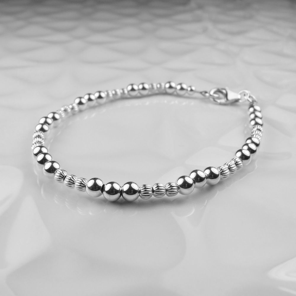 Sterling silver beaded bracelet, with lobster clasp, in a gift box