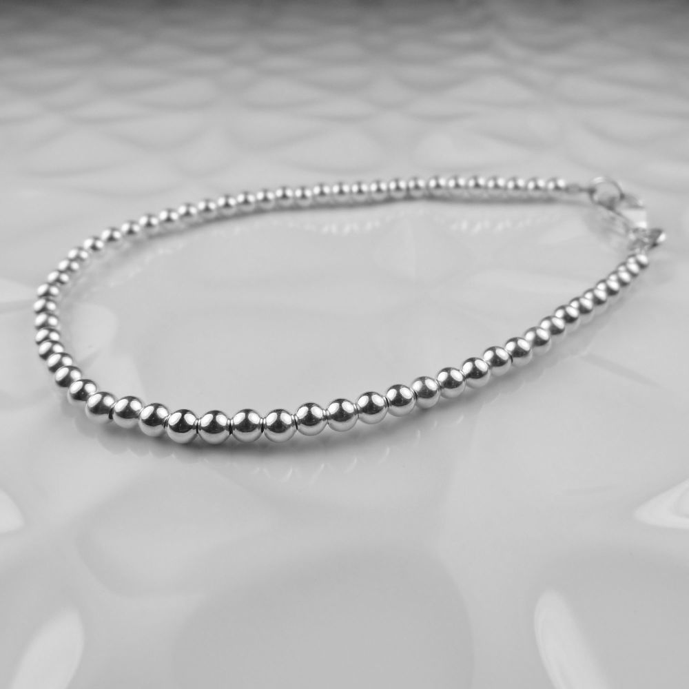 Sterling silver 3mm beaded bracelet, with lobster clasp, in a gift box