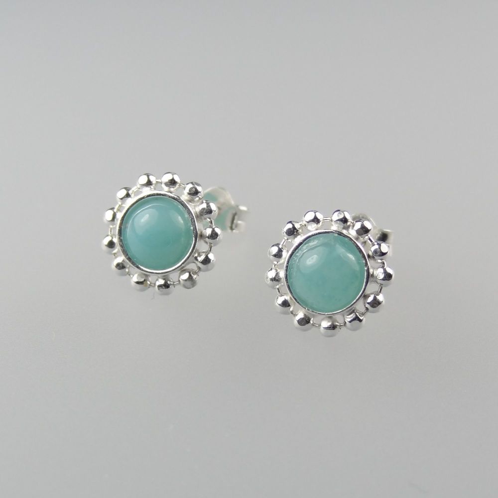 sterling silver pale green/blue Amazonite semi-precious stone stud earrings