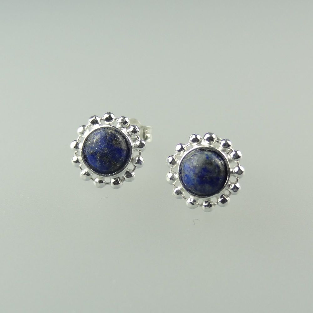 9mm sterling silver blue Lapis Lazuli semi-precious stone stud earrings