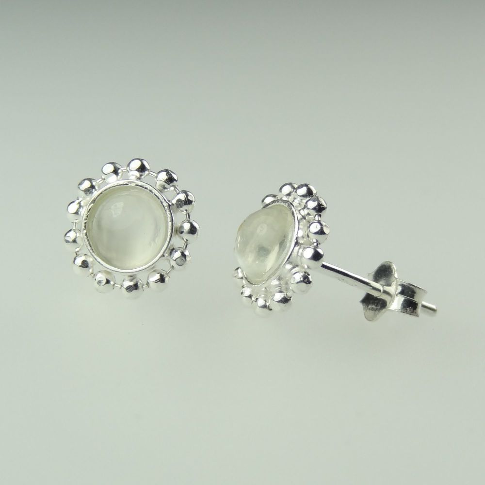 9mm sterling silver white-ish Moonstone semi-precious stone stud earrings