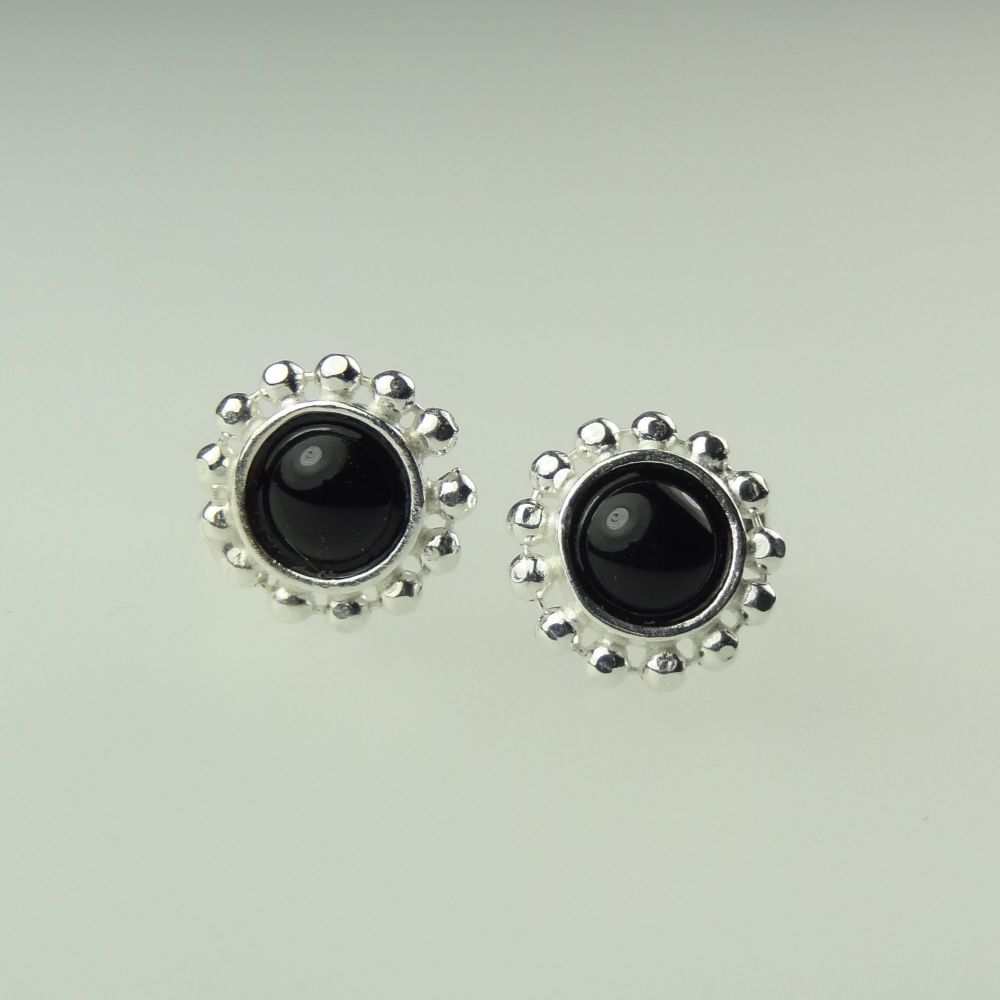 9mm sterling silver Black Agate semi-precious stone stud earrings