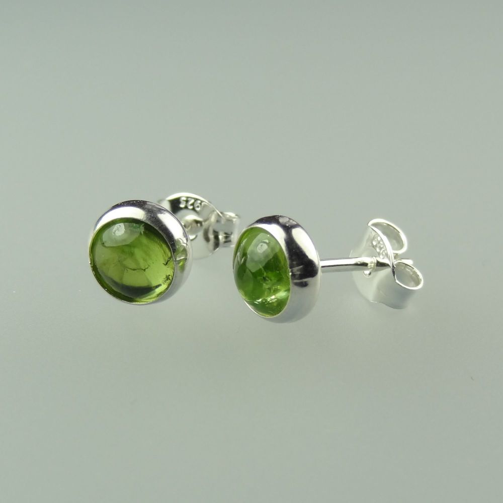 6mm sterling silver Peridot semi-precious stone stud earrings with scroll backs, in a gift box