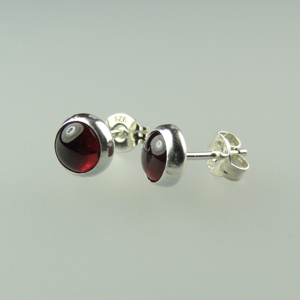 6mm sterling silver Garnet semi-precious stone stud earrings with scroll backs, in a gift box