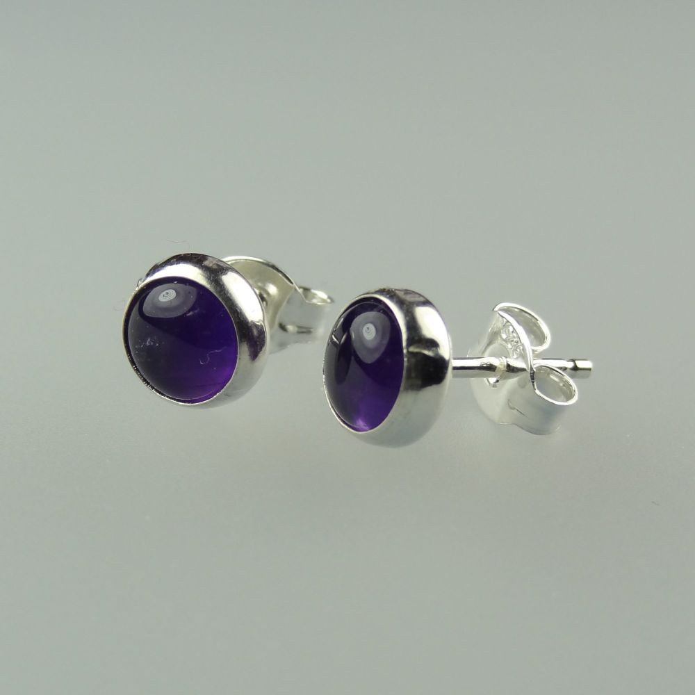 6mm sterling silver Amethyst  semi-precious stone stud earrings with scroll backs, in a gift box