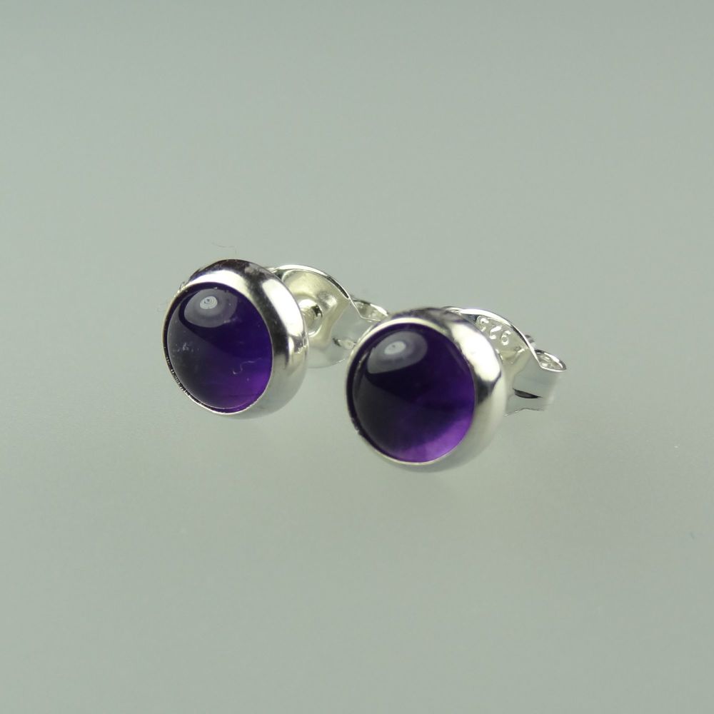 6mm sterling silver purple Amethyst  semi-precious stone stud earrings