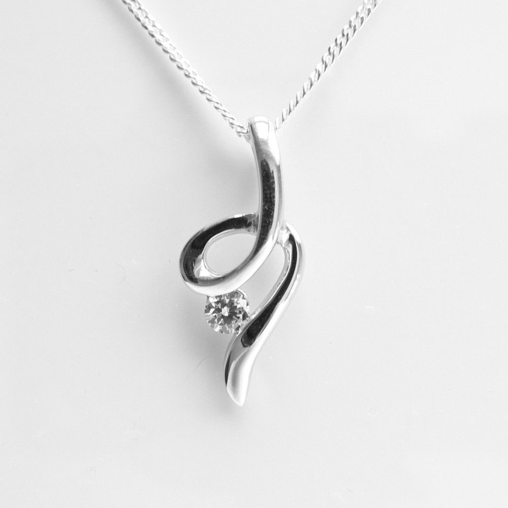 19.5x8.5mm sterling silver & Cubic Zirconia pendant, with/out a 16" or 18" fine curb chain, in a gift box