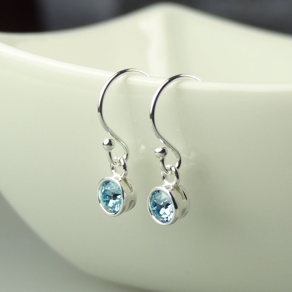 Dainty/small 4.5mm sterling silver Aquamarine faceted crystal earrings, in a gift box - March birthday/birthstone - choice of ear wires available