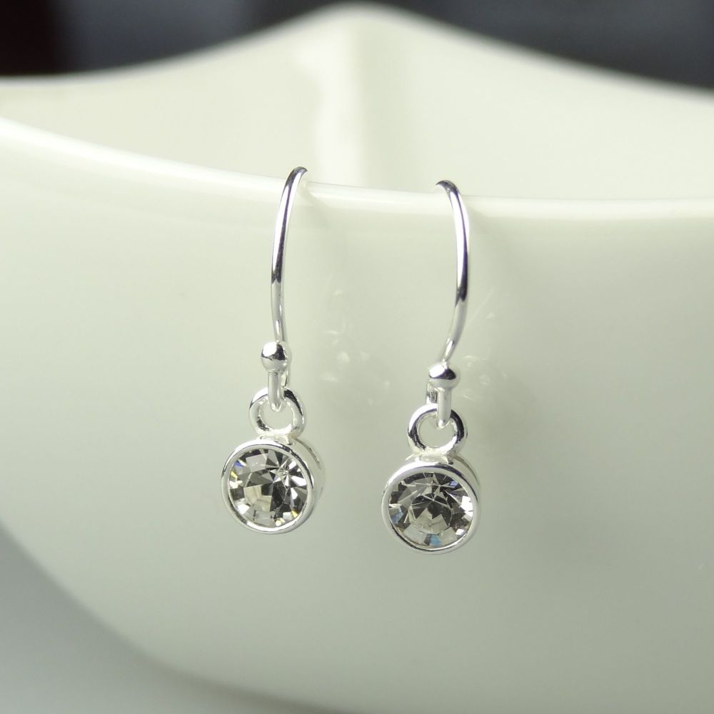 Dainty/small 4.5mm sterling silver colourless Crystal faceted crystal earri