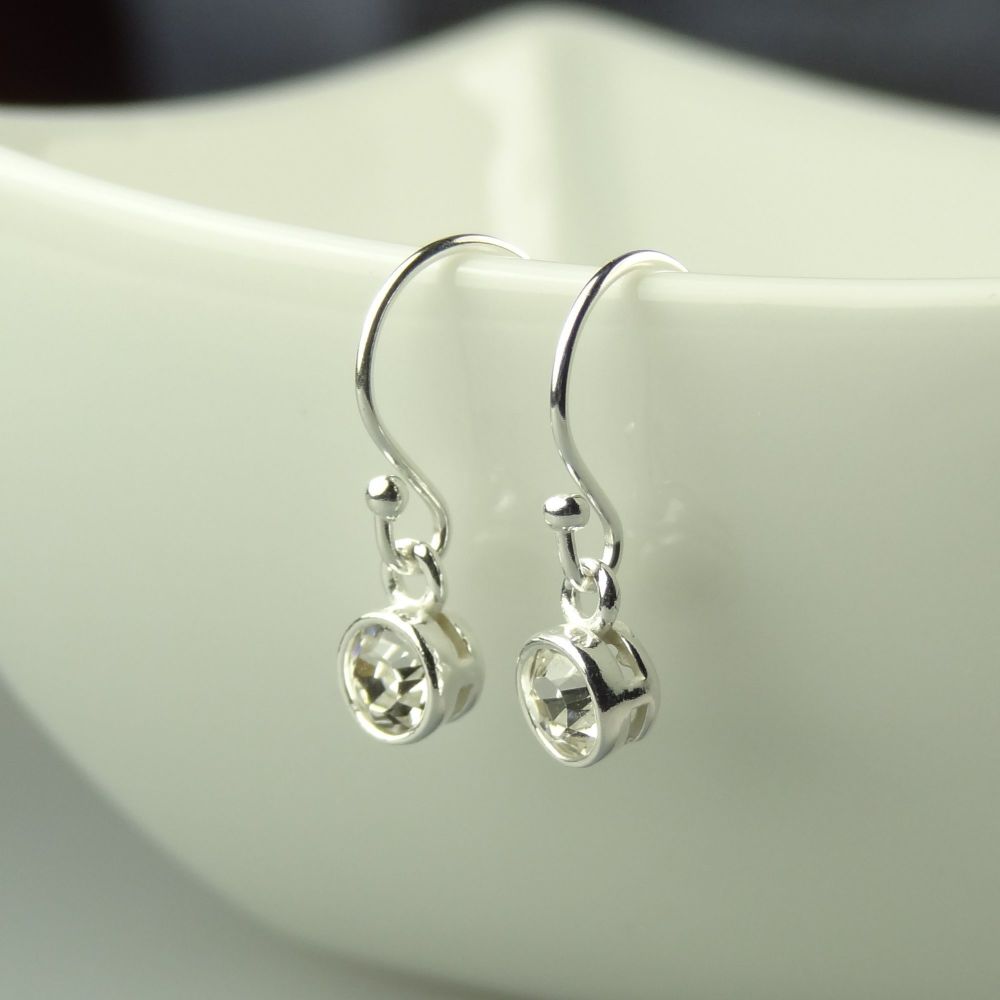 Dainty/small 4.5mm sterling silver Crystal faceted crystal earrings, in a gift box - April birthday/birthstone - choice of ear wires available