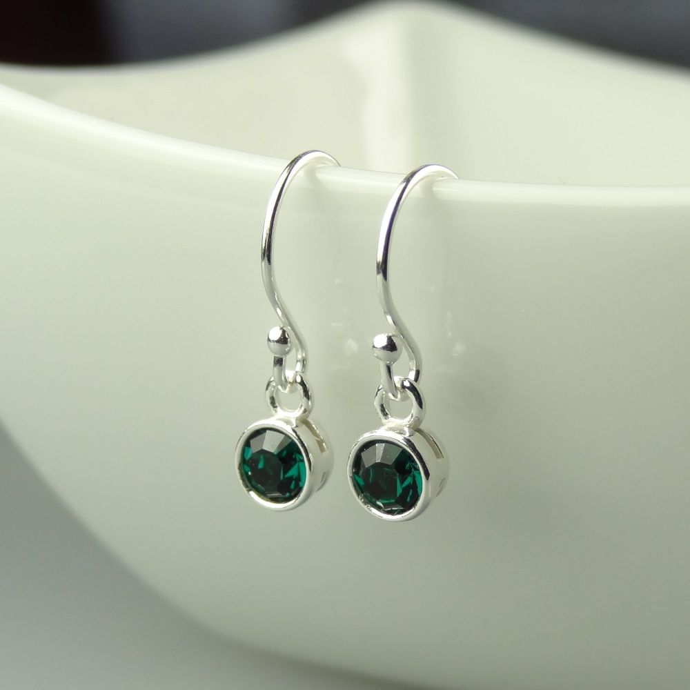 Dainty/small 4.5mm sterling silver green Emerald faceted crystal earrings