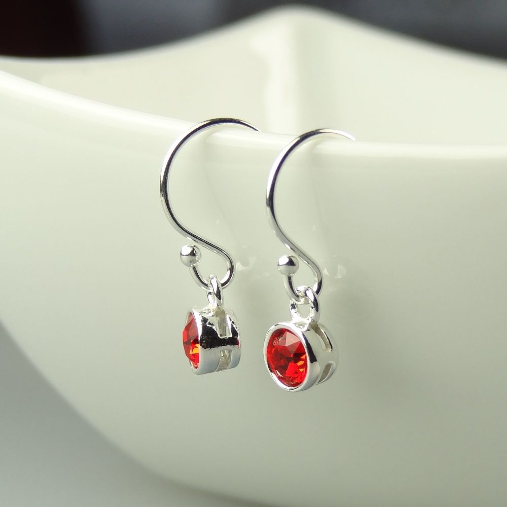 Dainty/small 4.5mm sterling silver Ruby faceted crystal earrings, in a gift box - July birthday/birthstone - choice of ear wires available