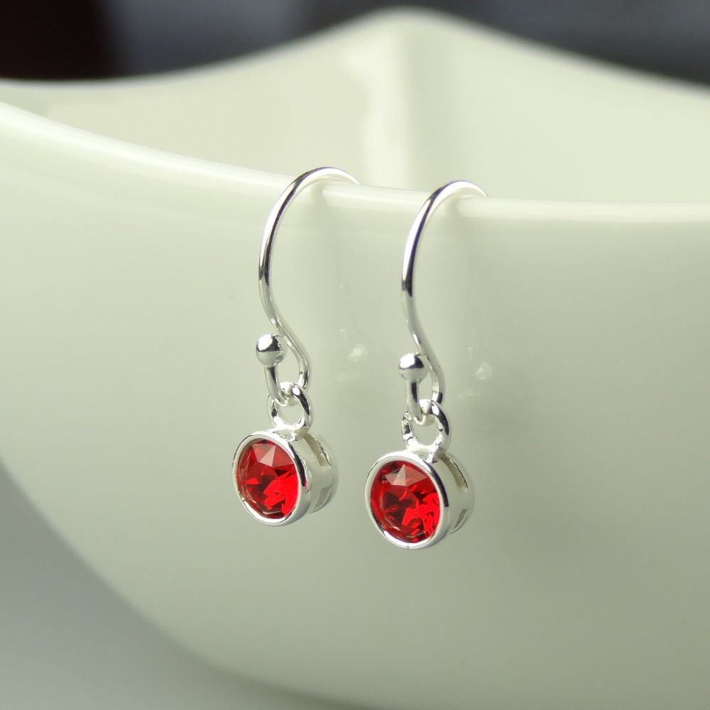 Dainty/small 4.5mm sterling silver red Ruby faceted crystal earrings