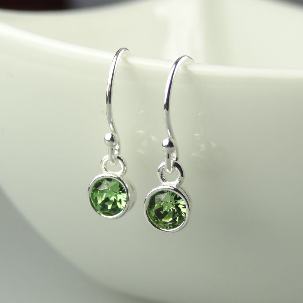 Dainty/small 4.5mm sterling silver green Peridot faceted crystal earrings