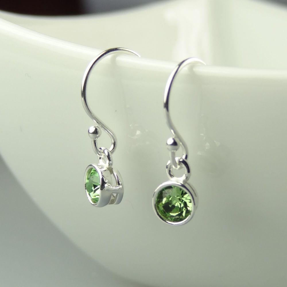 Dainty/small 4.5mm sterling silver Peridot faceted crystal earrings, in a gift box - August birthday/birthstone - choice of ear wires available