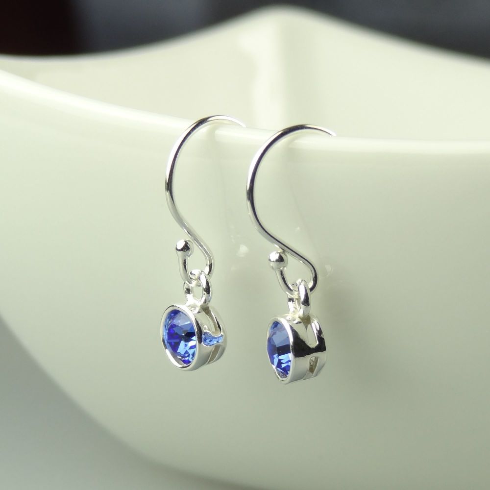 Dainty/small 4.5mm sterling silver Sapphire faceted crystal earrings, in a gift box - September birthday/birthstone - choice of ear wires available