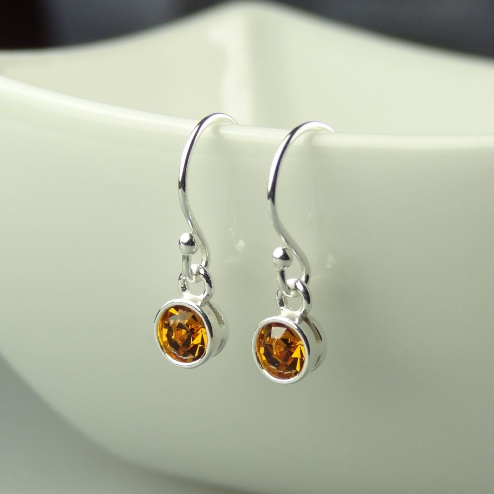 Sterling silver orange brown Topaz faceted crystal earrings