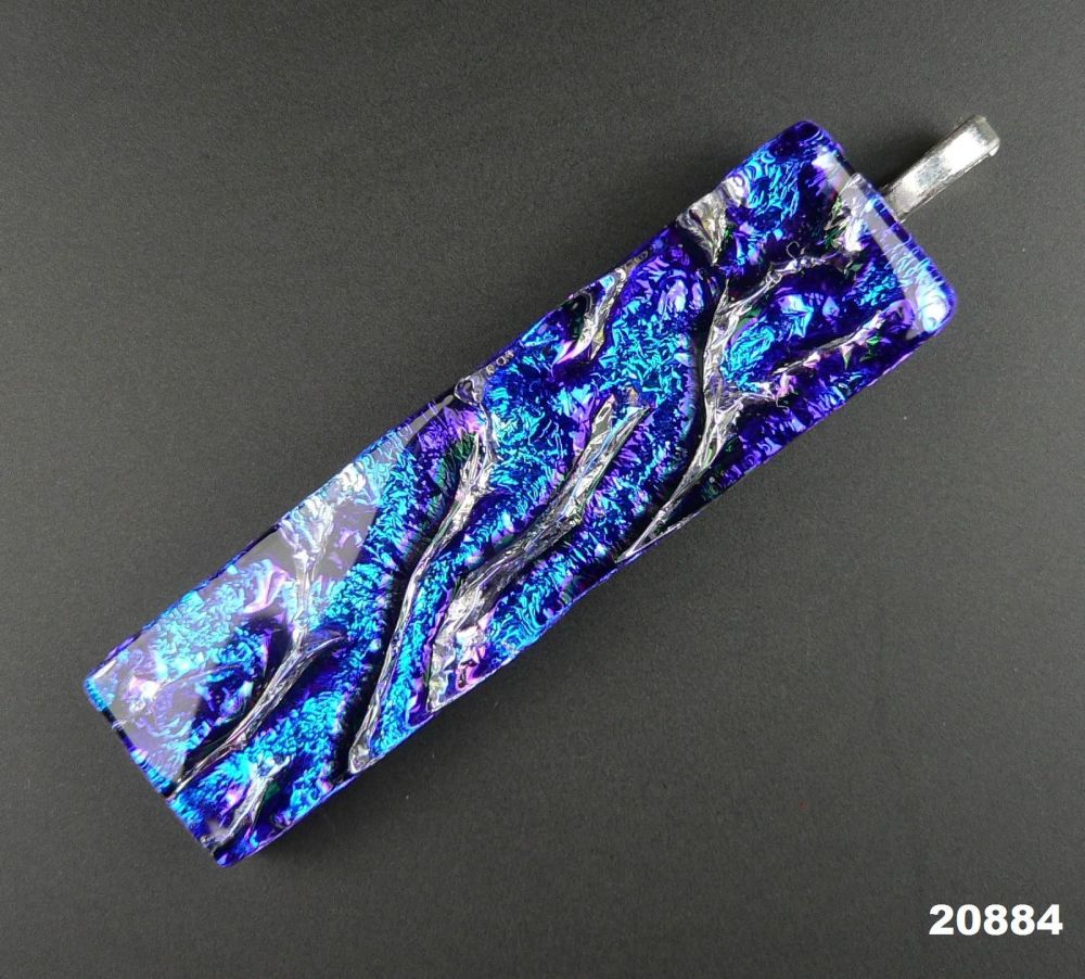 6.5cm blue Dichroic glass pendant, with cord  (#20884)