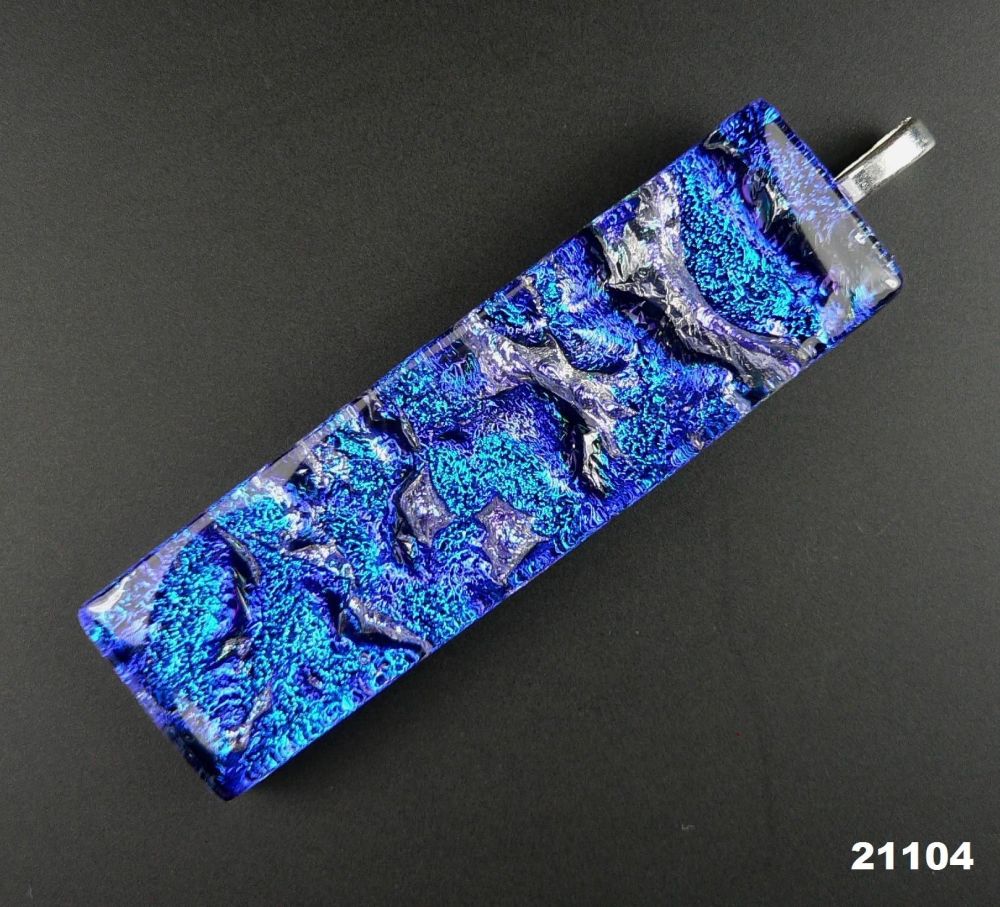 Blue Dichroic glass pendant with leather cord (21104)