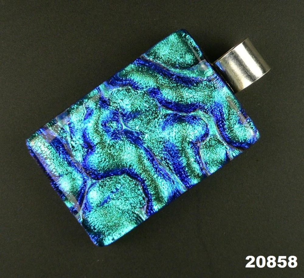 3.8cm green & blue sterling silver Dichroic glass pendant, with cord