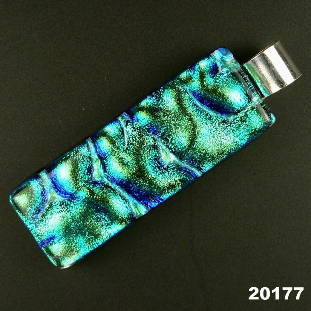 4.6cm green & blue sterling silver Dichroic glass pendant, with cord