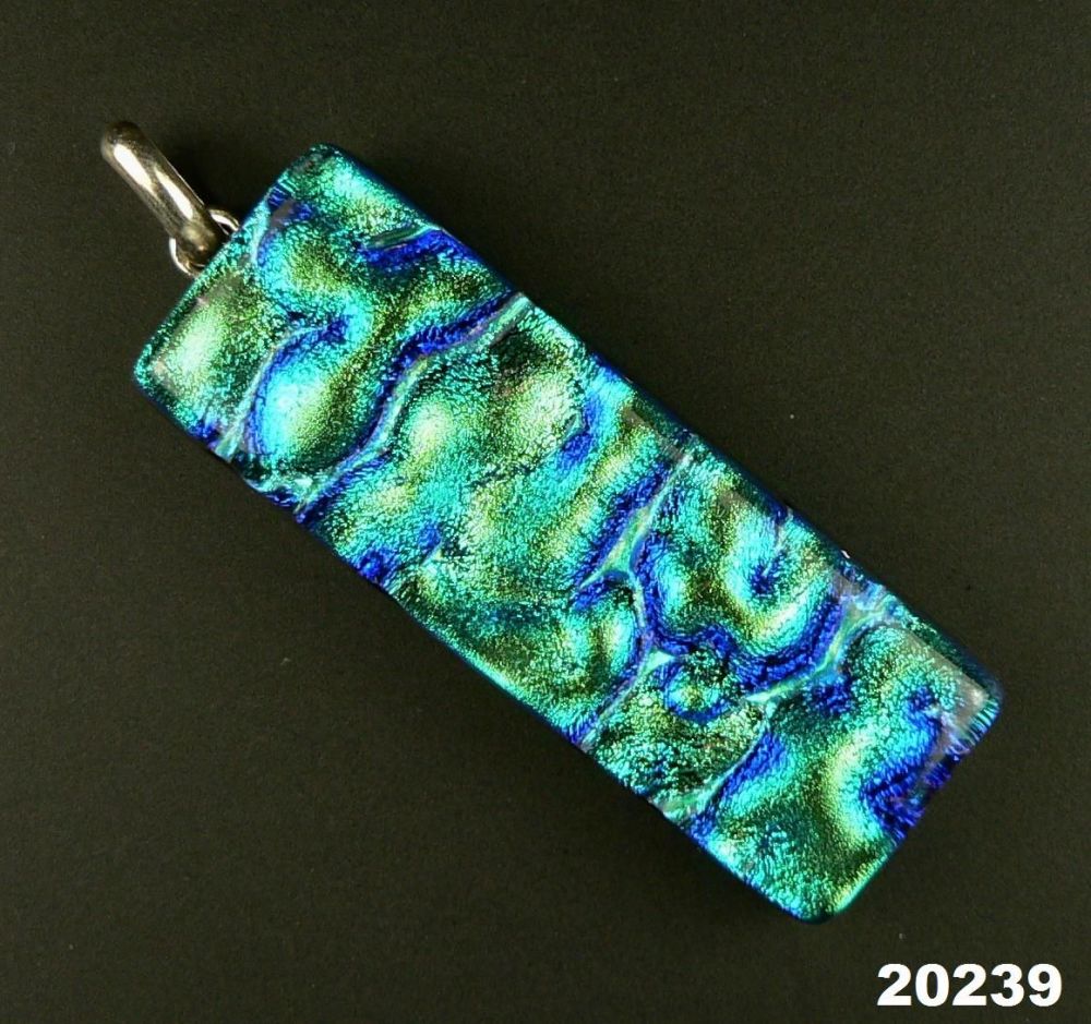 4.8cm green & blue sterling silver Dichroic glass pendant, with cord