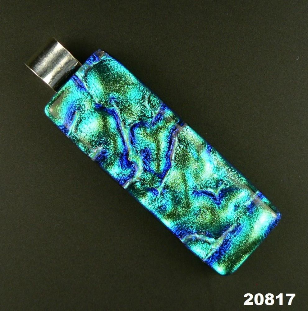 4.6cm green & blue sterling silver Dichroic glass pendant