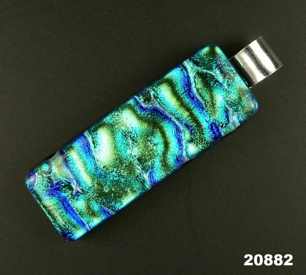 4.6cm green & blue sterling silver Dichroic glass pendant