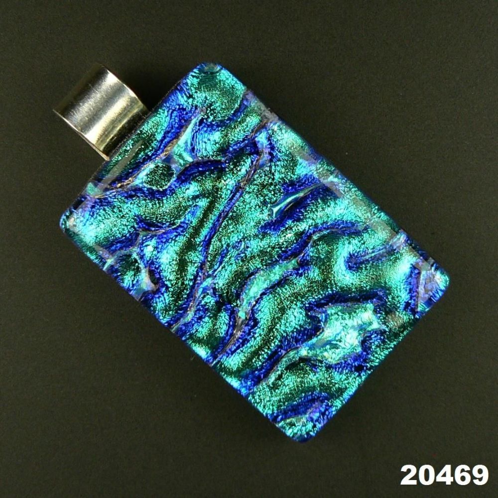 3.8cm green & blue sterling silver Dichroic glass pendant