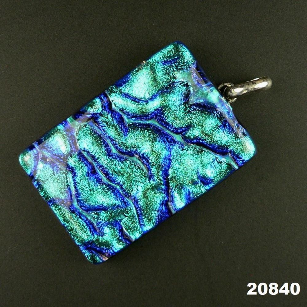 3.9cm green & blue sterling silver Dichroic glass pendant