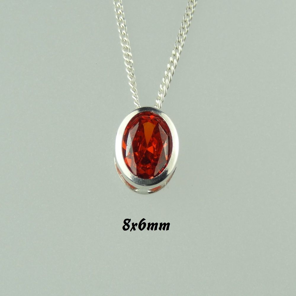 11 colours, sterling silver 8x6mm slider/floating Cubic Zirconia necklace