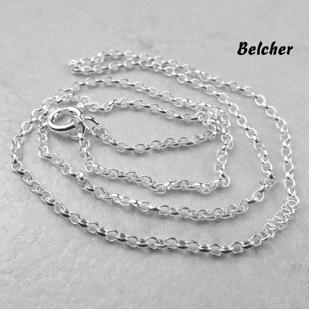 Sterling silver Belcher/Rolo chain, 1.7mm thick - 16 or 18 inches, with Town Talk Silver Polishing Cloth