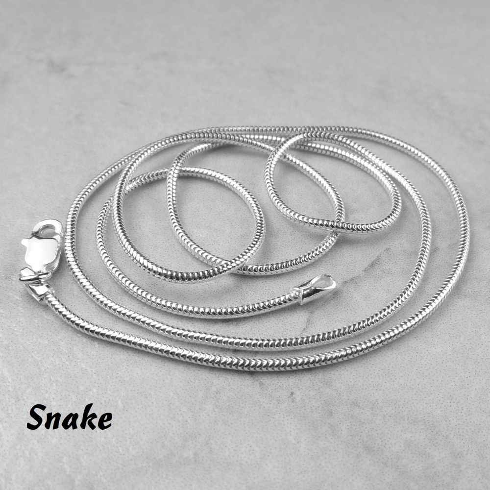 Sterling silver Snake chain, 1.2mm thick - 16 or 18 inches - with Town Talk Silver Polishing Cloth