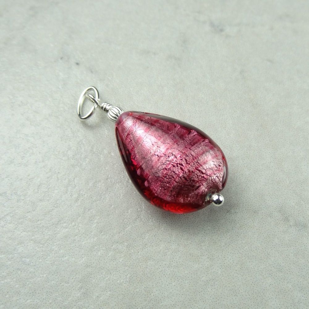 Rose White Gold Foiled genuine Murano glass pear drop pendant