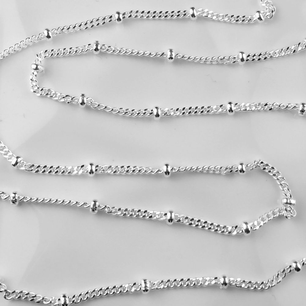 Sterling silver 1-bead satellite chain with bolt ring - 16 inches - in a gift box, with a Town Talk Silver Polishing Cloth