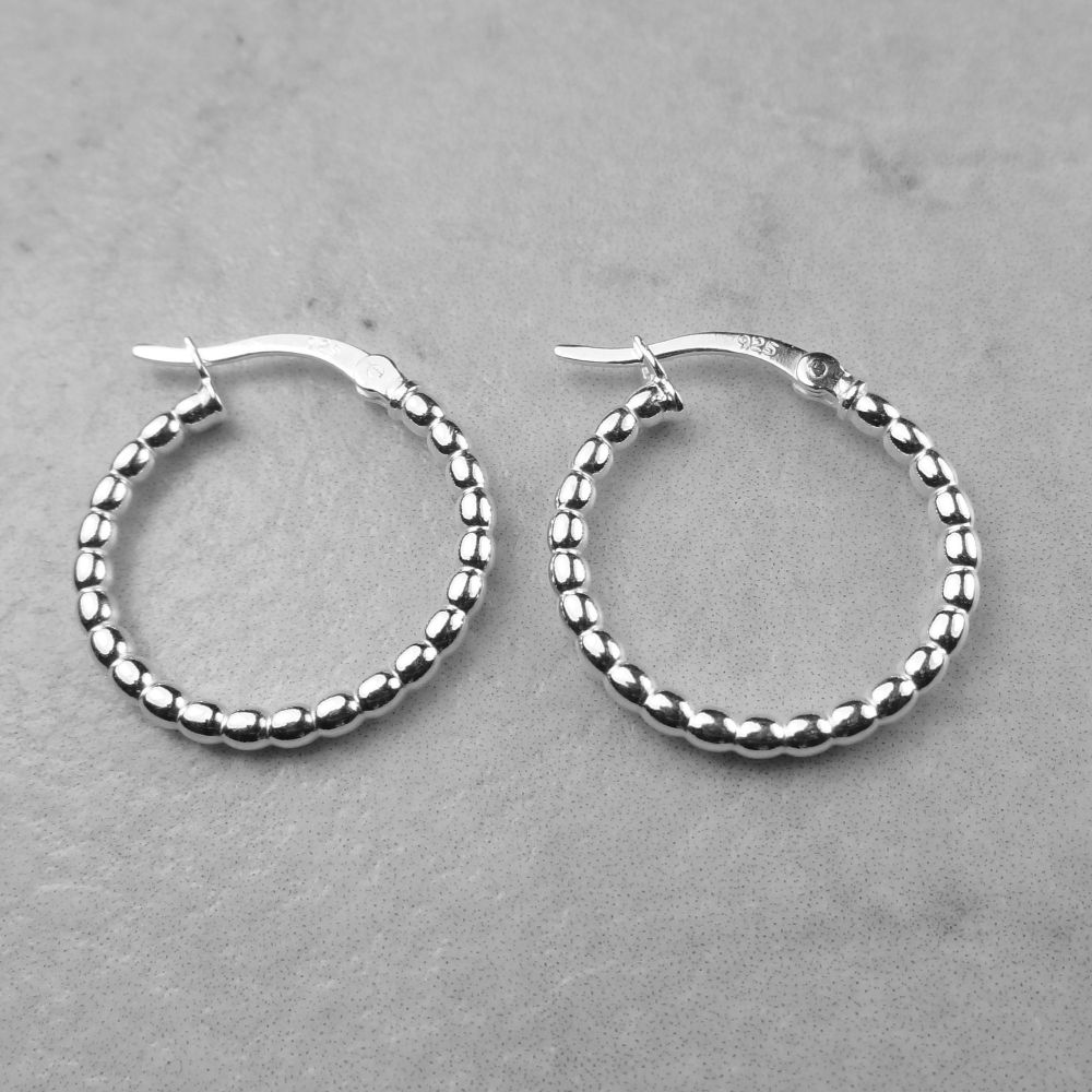 Sterling silver 20mm hinged beaded hoop earrings