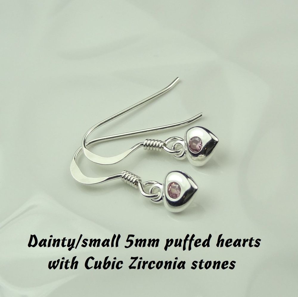 Sterling silver puffed heart & Cubic Zirconia earrings, October Tourmaline