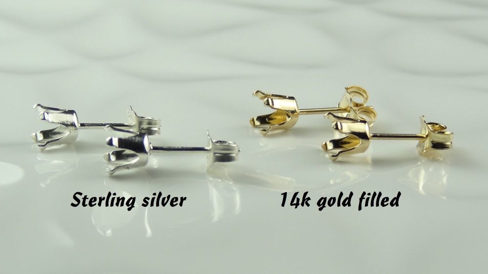 Sterling silver or 14k gold filled faceted Cubic Zirconia stud post/butterfly earrings in a gift box - 5mm Dark Blue - Sept/Sapphire colour