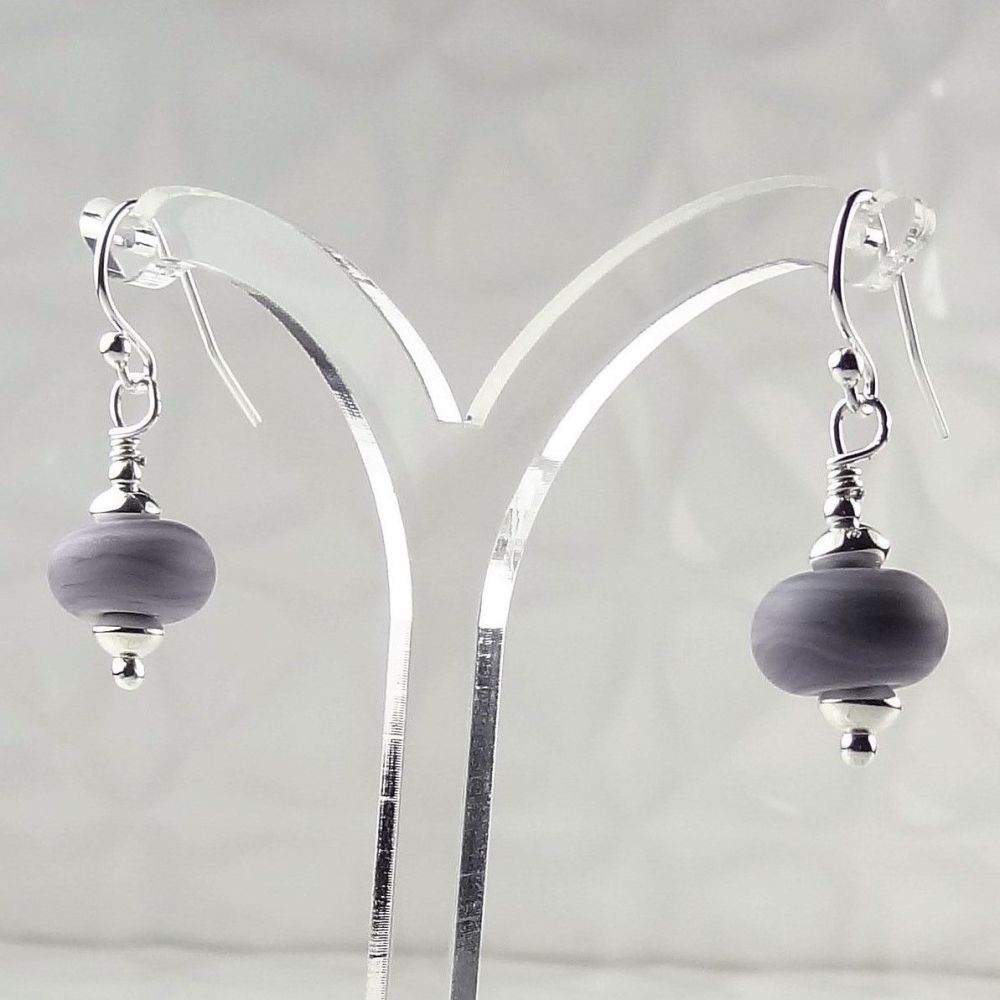 Artisan lampwork glass and sterling silver drop earrings - Pale purple (PF)