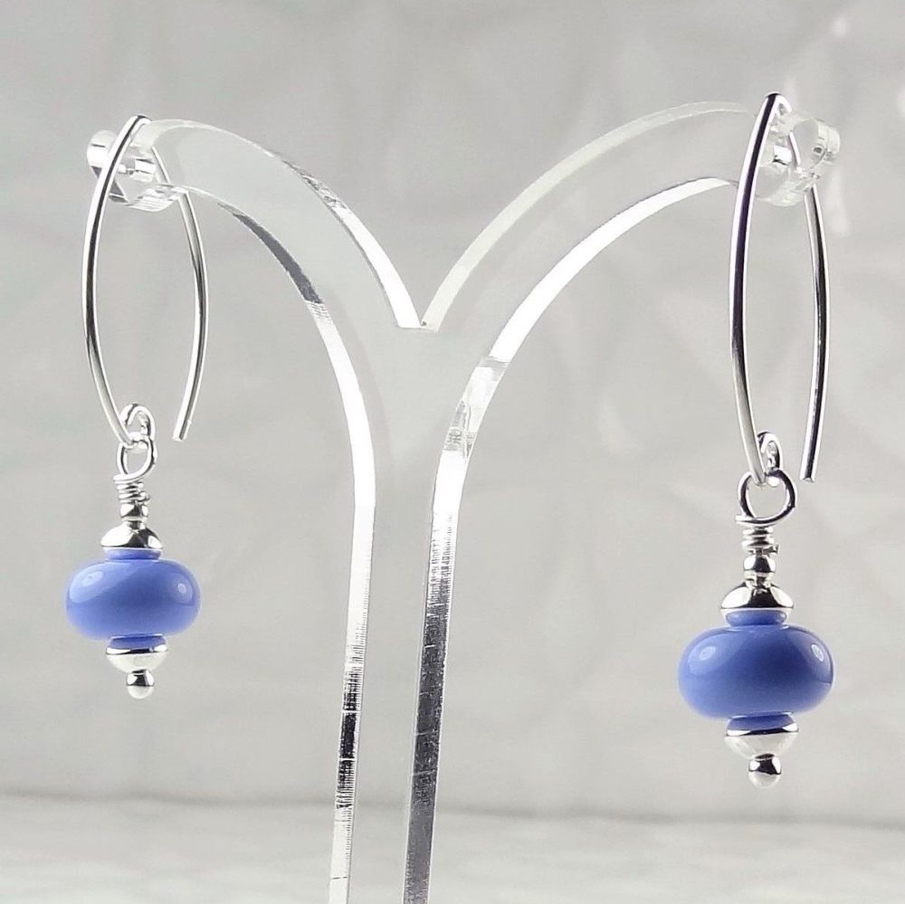 Artisan lampwork glass and sterling silver drop earrings - Periwinkle Blue (PD)