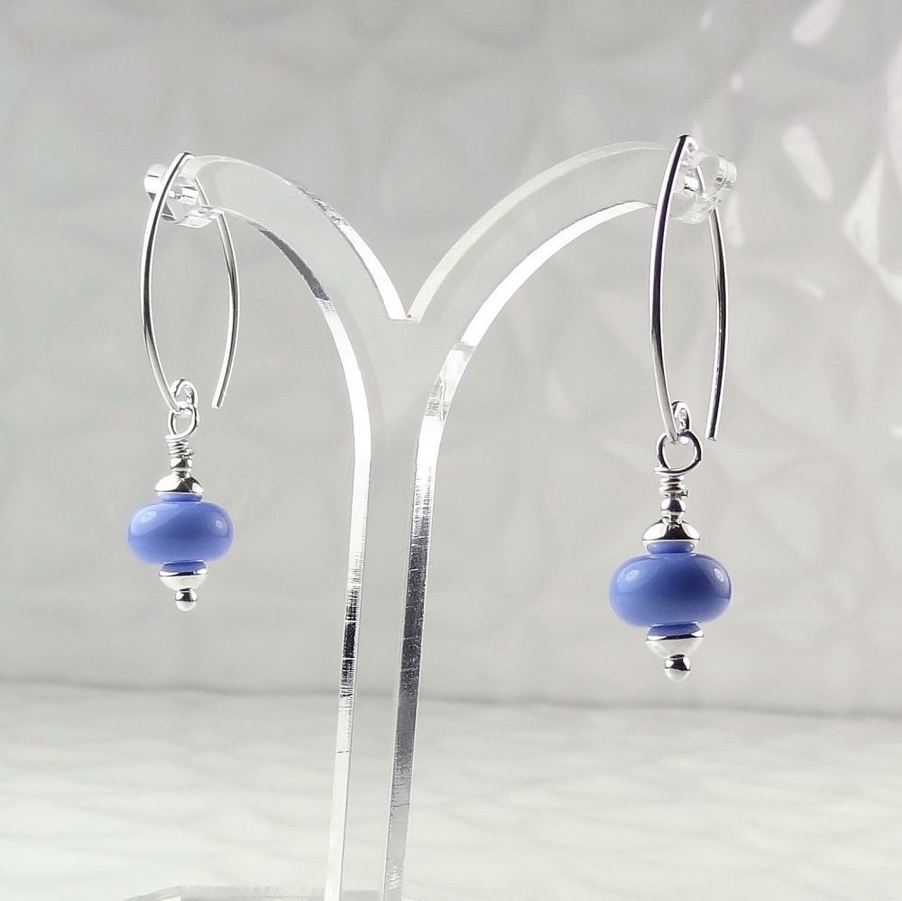 Artisan lampwork glass and sterling silver drop earrings Blue Periwinkle