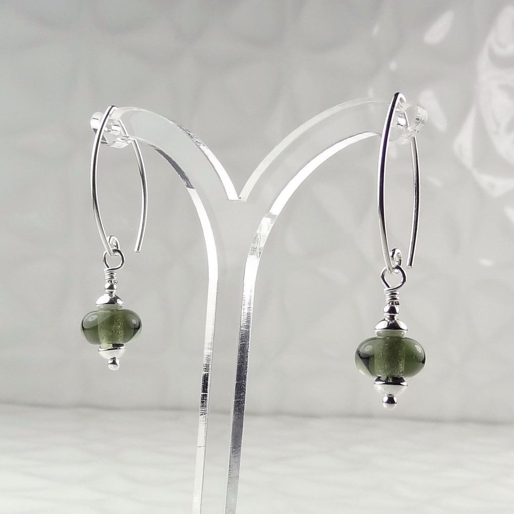 Artisan lampwork glass & sterling silver drop earrings - Grey