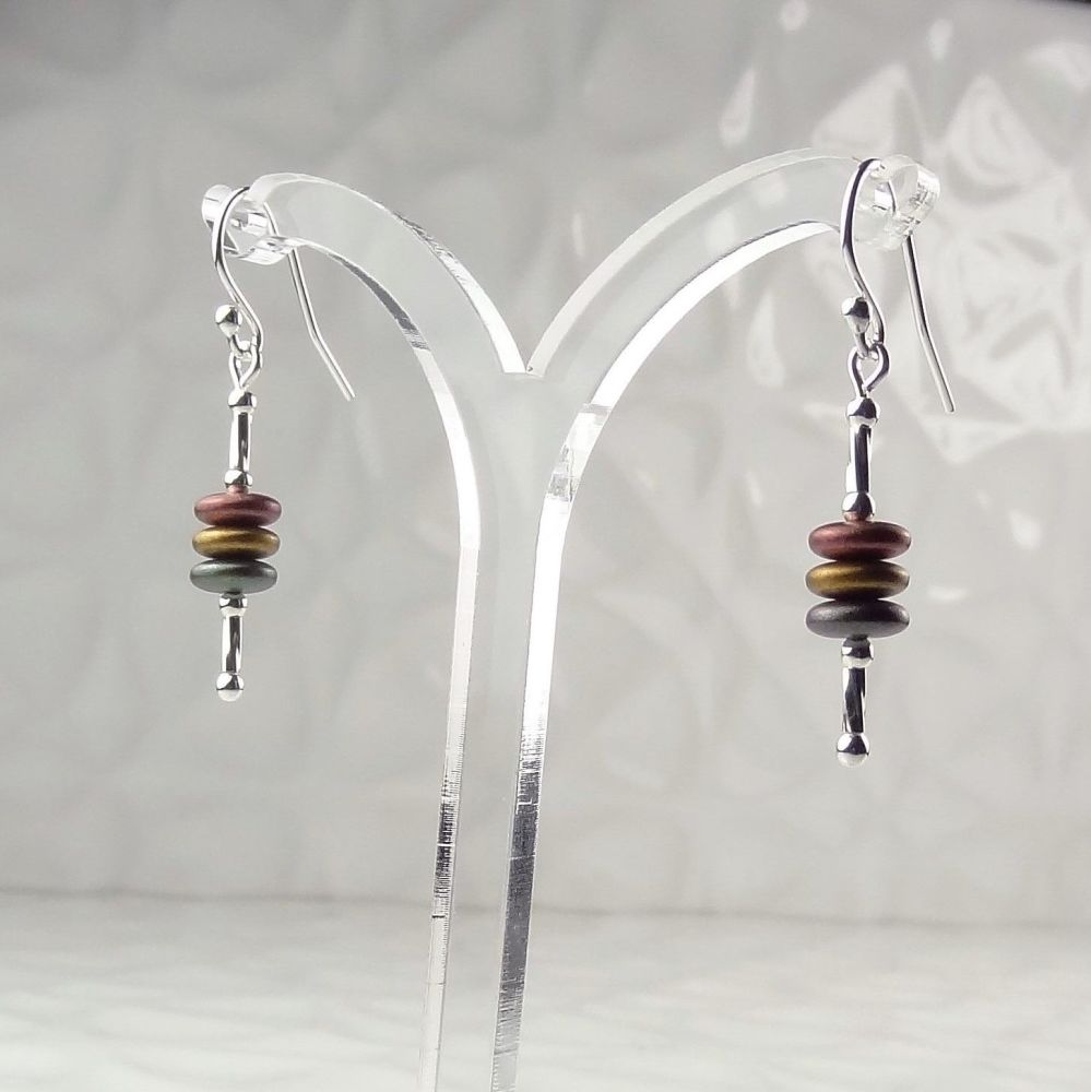 Sterling silver & metallic coated Czech glass disc drop earrings